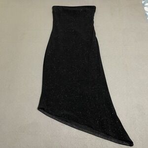 Vtg Asymmetrical Dress Womens S Black Sparkle Strapless Formal Y2K Gothic Dressy